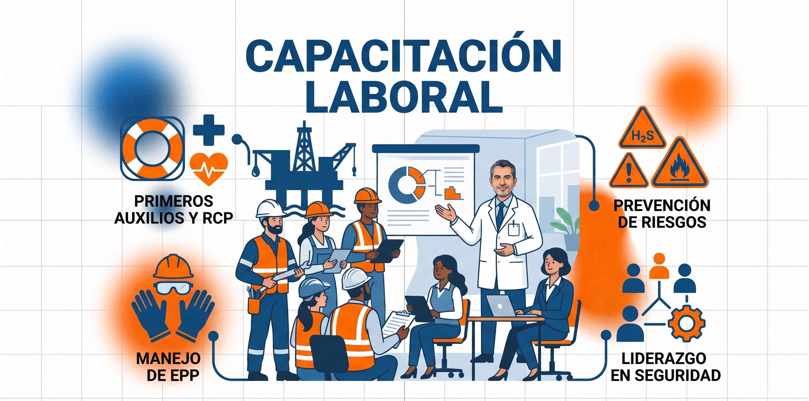 Grupo de trabajadores recibiendo capacitación en seguridad industrial